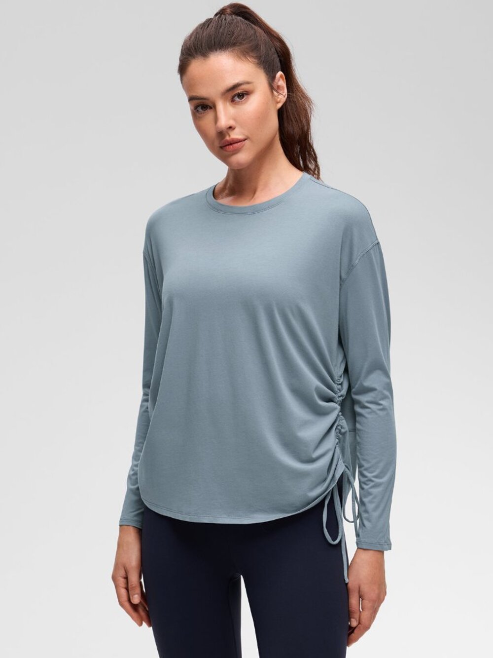 Pima Cotton Hip Length Ruched Long Sleeve